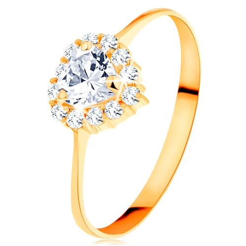 Zlatý prsteň 585 - číre zirkónové srdiečko s trblietavým okrajom - Veľkosť: 52 mm