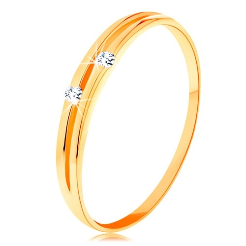 Zlatý prsteň 585 - lesklé hladké ramená s úzkym výrezom a zirkónikmi - Veľkosť: 65 mm