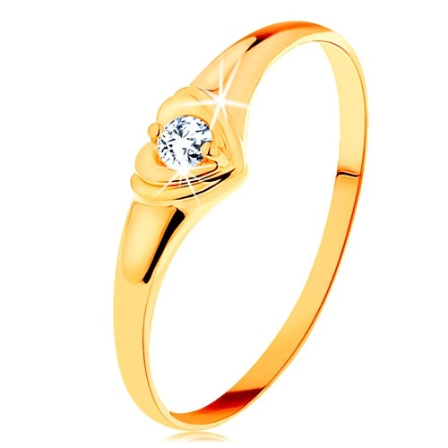 Zlatý prsteň 585 - ligotavé srdiečko so vsadeným okrúhlym zirkónom - Veľkosť: 48 mm