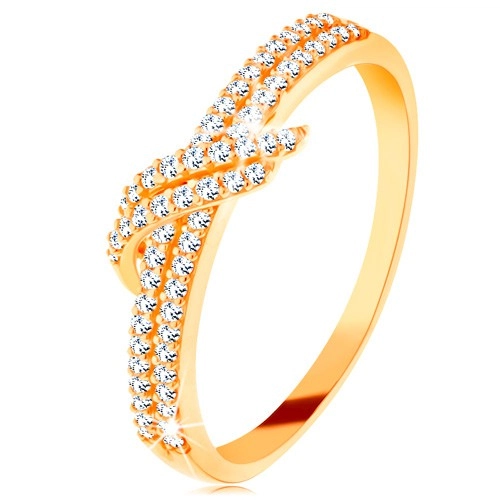 Zlatý prsteň 585 - trblietavé línie čírych zirkónikov, dvojitá vlnka - Veľkosť: 52 mm