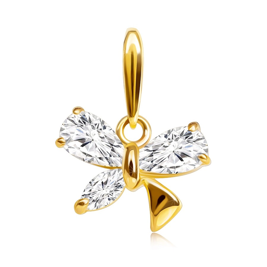 Zlatý 14K prívesok - malý motýlik z trblietavých zirkónov čírej farby