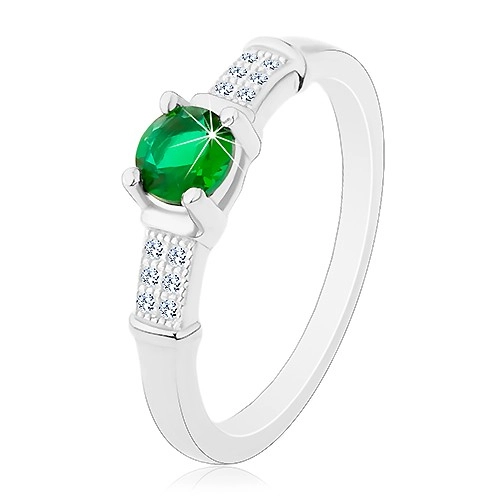 Zásnubný prsteň, striebro 925, zirkónové ramená, okrúhly zelený zirkón - Veľkosť: 64 mm