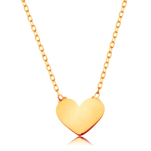 Zlatý 14K náhrdelník - ligotavá tenká retiazka, prívesok - malé ploché srdiečko