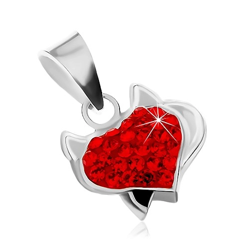 Strieborný prívesok 925 - srdce s rožkami, čiernym chvostom a červenými zirkónmi