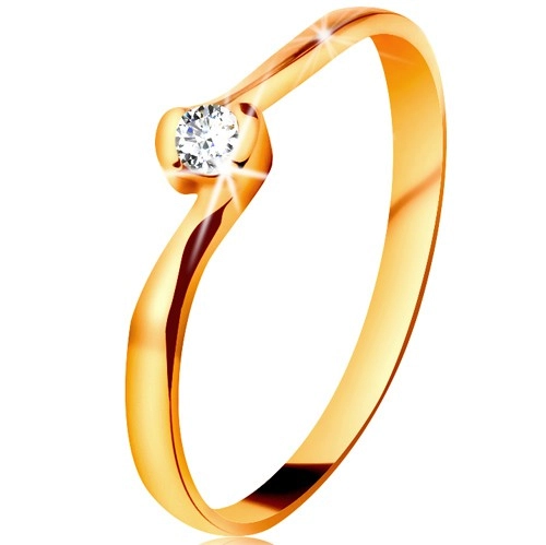 Prsteň v žltom 14K zlate - číry diamant medzi zahnutými koncami ramien - Veľkosť: 51 mm