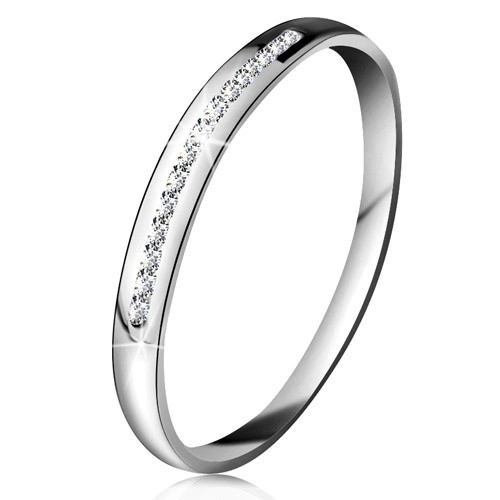 Briliantový prsteň v bielom 14K zlate - ligotavá línia drobných čírych diamantov - Veľkosť: 50 mm