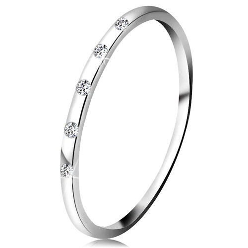 Prsteň v bielom 14K zlate - päť drobných čírych diamantov, tenká obrúčka - Veľkosť: 50 mm