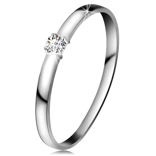 Briliantový prsteň v bielom 14K zlate - diamant čírej farby, lesklé ramená - Veľkosť: 56 mm