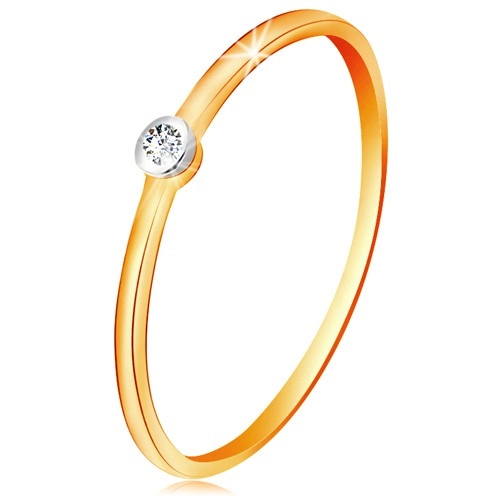 Zlatý dvojfarebný prsteň 585 - číry briliant v okrúhlej objímke, tenké ramená - Veľkosť: 58 mm