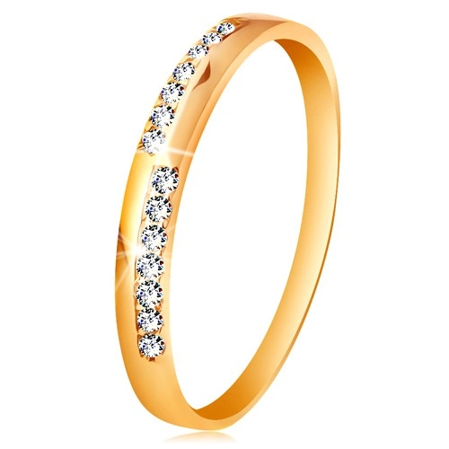 Zlatý prsteň 585 - úzke línie z čírych ligotavých zirkónikov, vysoký lesk - Veľkosť: 54 mm
