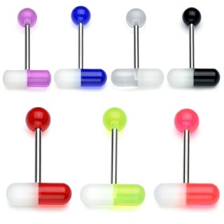 Oceľový 316L piercing do jazyka - UV dvojfarebná pilulka, 1,6 mm - Farba piercing: Ružová