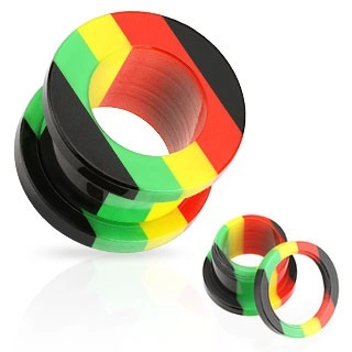 Akrylový tunel do ucha, pruhy červenej, žltej, zelenej a čiernej farby - Hrúbka: 8 mm