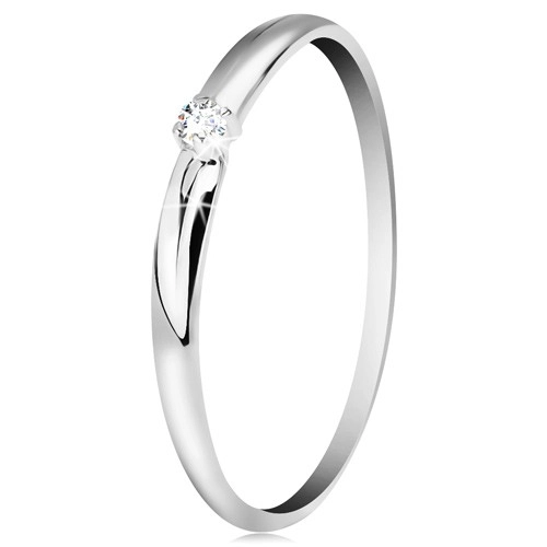 Briliantový prsteň v bielom 14K zlate - tenké zárezy na ramenách, číry diamant - Veľkosť: 60 mm