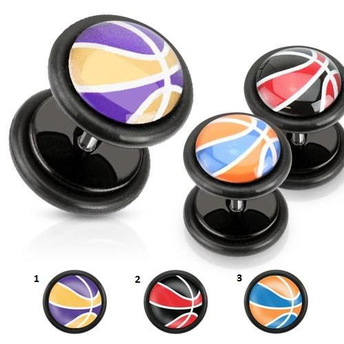Akrylový falošný plug, farebná basketbalová lopta, čierne gumičky - Motívy: 03.