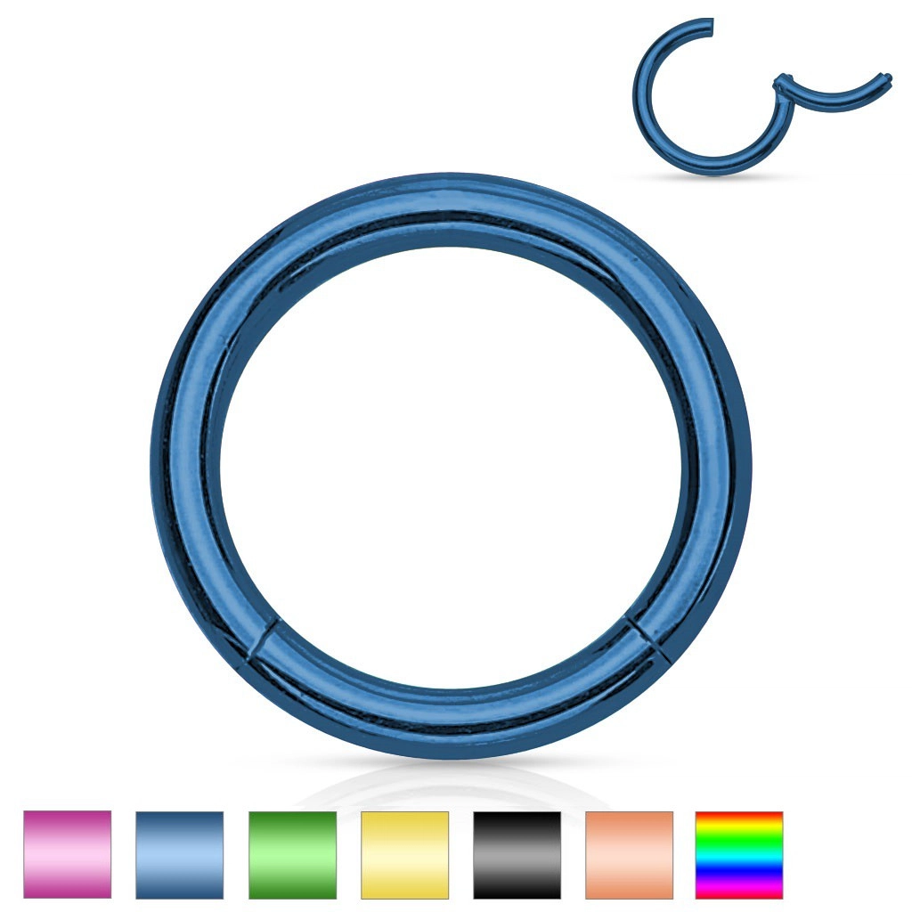 Oceľový piercing do nosa a ucha, jednoduchý lesklý krúžok, 1,6 mm - Hrúbka x priemer: 1,6 mm x 12 mm, Farba piercing: Modrá