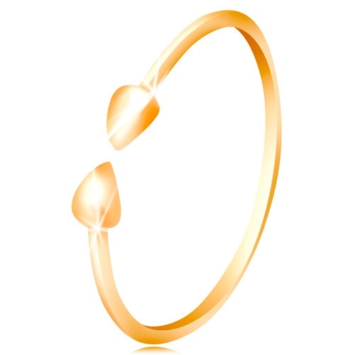 Prsteň v žltom 14K zlate - lesklé ramená ukončené malými slzičkami - Veľkosť: 65 mm