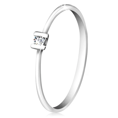 Briliantový prsteň z bieleho zlata 585 - trblietavý číry diamant uchytený paličkami - Veľkosť: 54 mm
