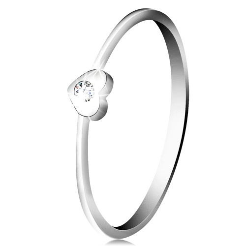 Diamantový prsteň z bieleho 14K zlata - srdiečko s čírym briliantom - Veľkosť: 60 mm