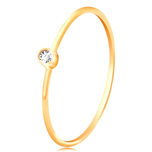 Zlatý diamantový prsteň 585 - ligotavý číry briliant v lesklej objímke, úzke ramená - Veľkosť: 49 mm