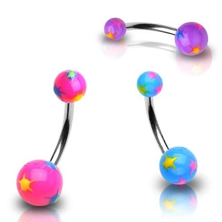 Piercing do pupku rôznofarebné hviezdičky - Farba piercing: Ružová