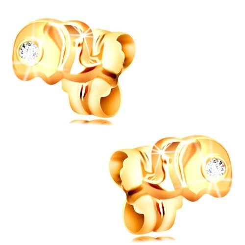 Zlaté 14K náušnice s puzetkami - malý sloník s čírym zirkónom