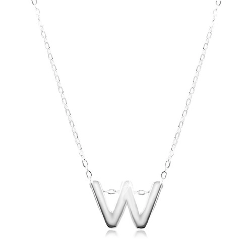 Strieborný 925 náhrdelník, lesklá retiazka, veľké tlačené písmenko W