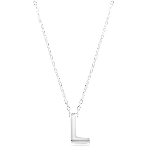 Strieborný náhrdelník 925, lesklá retiazka, veľké tlačené písmeno L