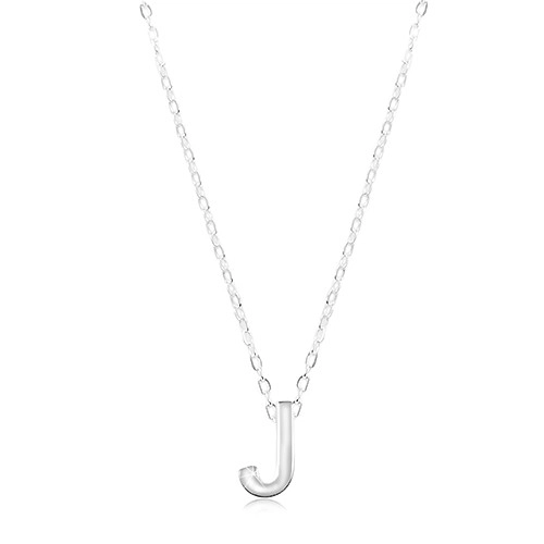 Strieborný 925 náhrdelník, lesklá retiazka, veľké tlačené písmenko J
