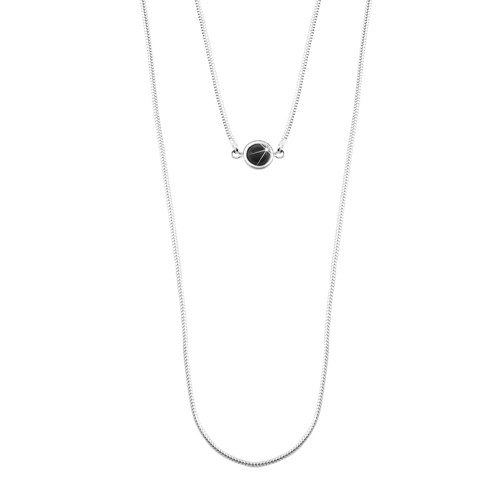 Strieborný 925 náhrdelník, dvojitá retiazka s hadím vzorom, čierna polgulička
