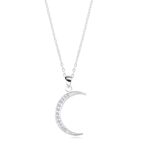 Strieborný 925 náhrdelník, lesklá retiazka, úzky cíp mesiaca vykladaný zirkónmi