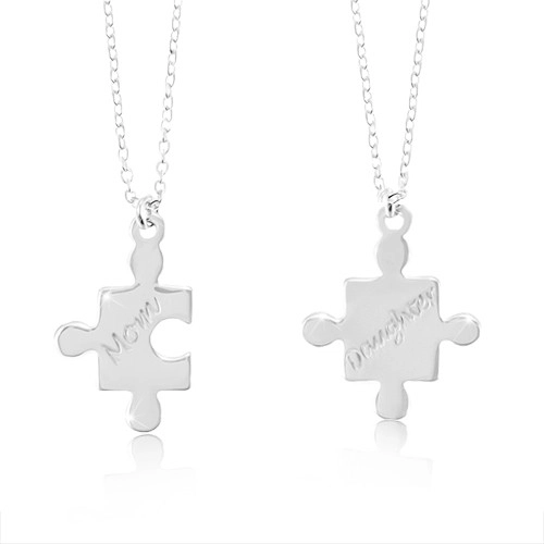 Strieborné náhrdelníky 925 - dieliky puzzle s nápismi Mom a Daughter