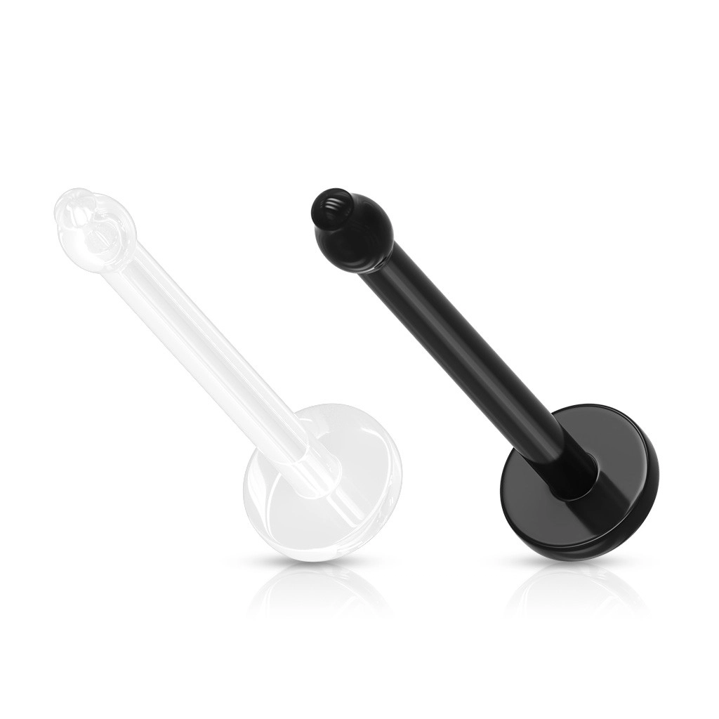 Piercing do nosa BioFlex - rovná palička, kruh, čierna a priehľadná farba - Hrúbka piercingu: 1 mm, Farba piercing: Čierna