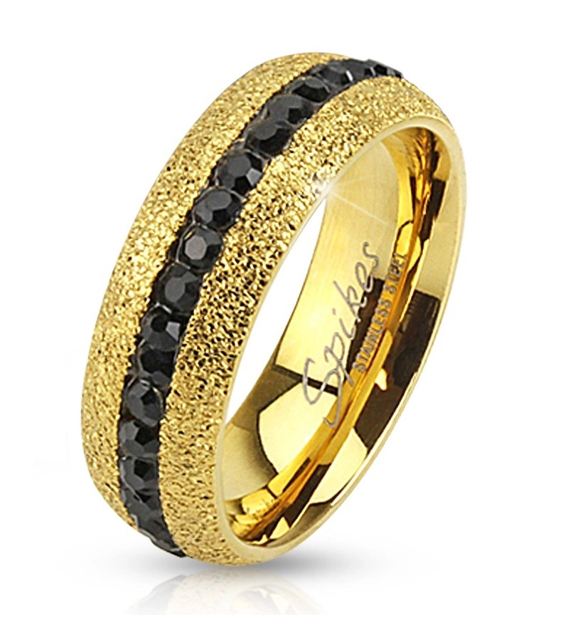 Oceľový prsteň zlatej farby, trblietavý, so zirkónovým pásom, 6 mm - Veľkosť: 59 mm