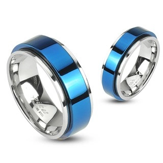 Prsteň z ocele otáčavý - modrý - Veľkosť: 51 mm