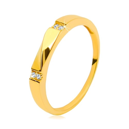 Zlatý prsteň 585 - číre zirkóny, lesklá vlnka, hladké ramená, 3 mm - Veľkosť: 58 mm