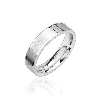 Oceľový prsteň lesklý, krížiky - Veľkosť: 56 mm