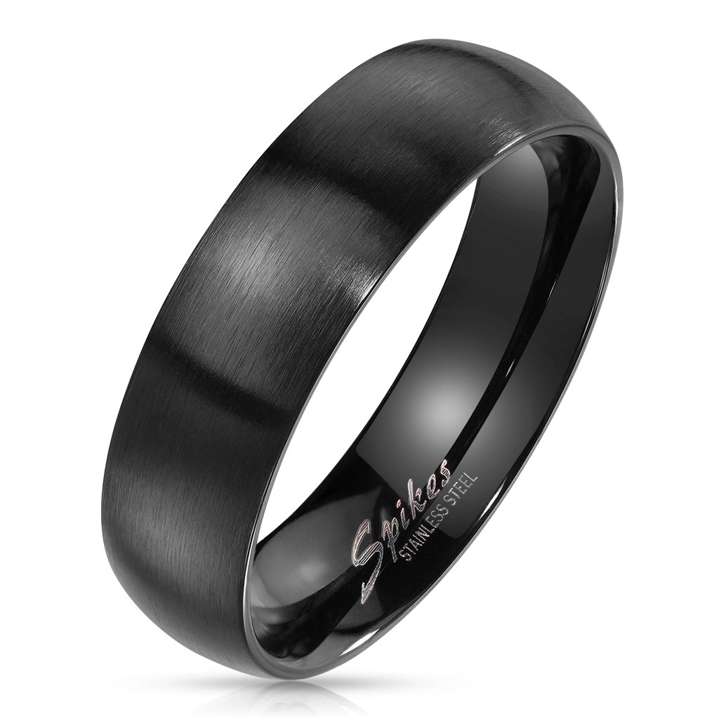Prsteň z ocele v čiernom farebnom odtieni - široké ramená s matným povrchom, 6 mm - Veľkosť: 54 mm