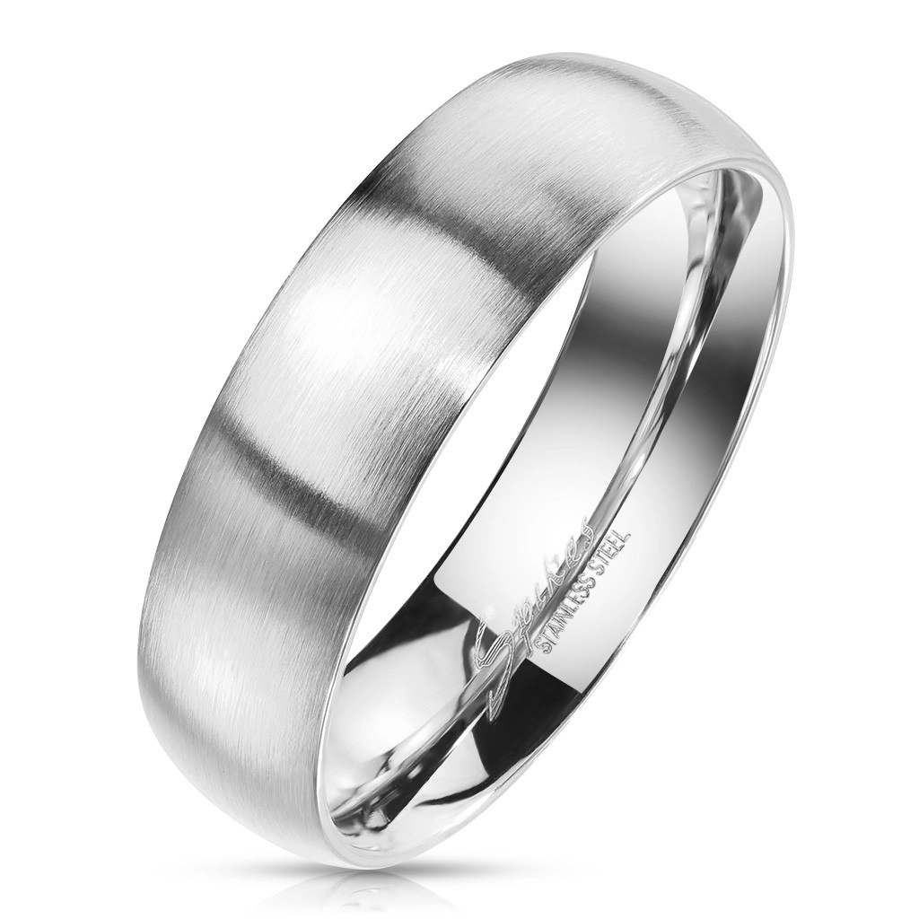 Prsteň z ocele v striebornom farebnom odtieni - matný povrch, 6 mm - Veľkosť: 52 mm