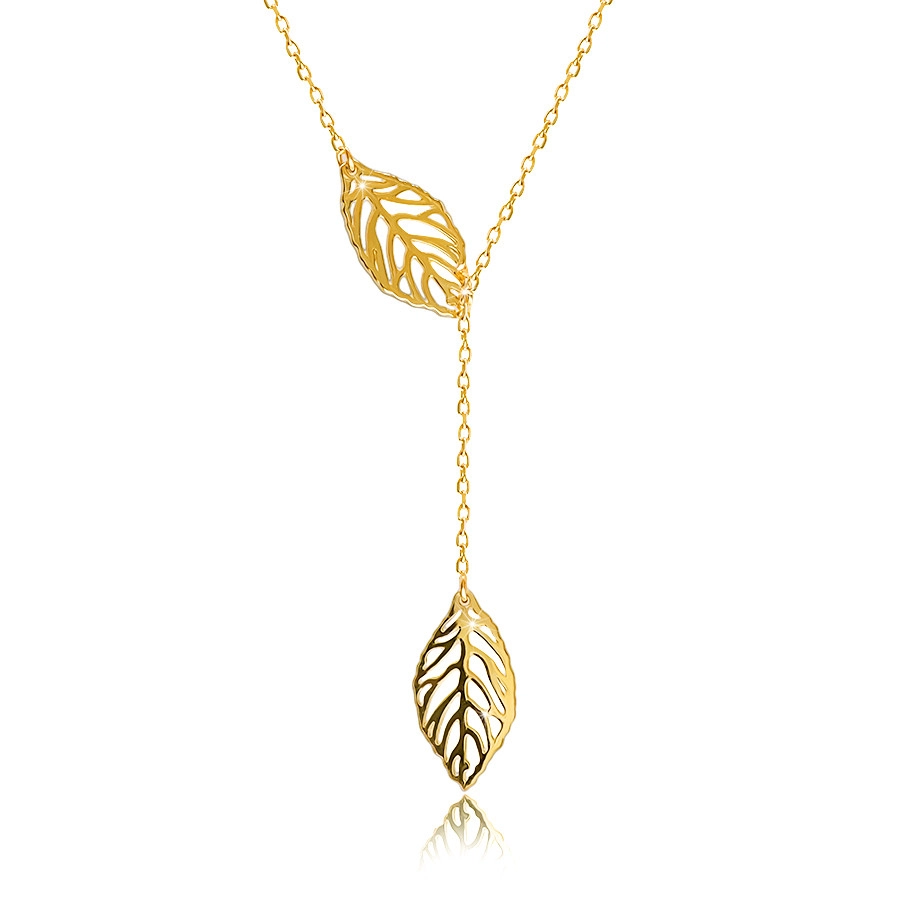 Zlatý 585 náhrdelník - obrys dvoch visiacich listov s drobnými výrezmi
