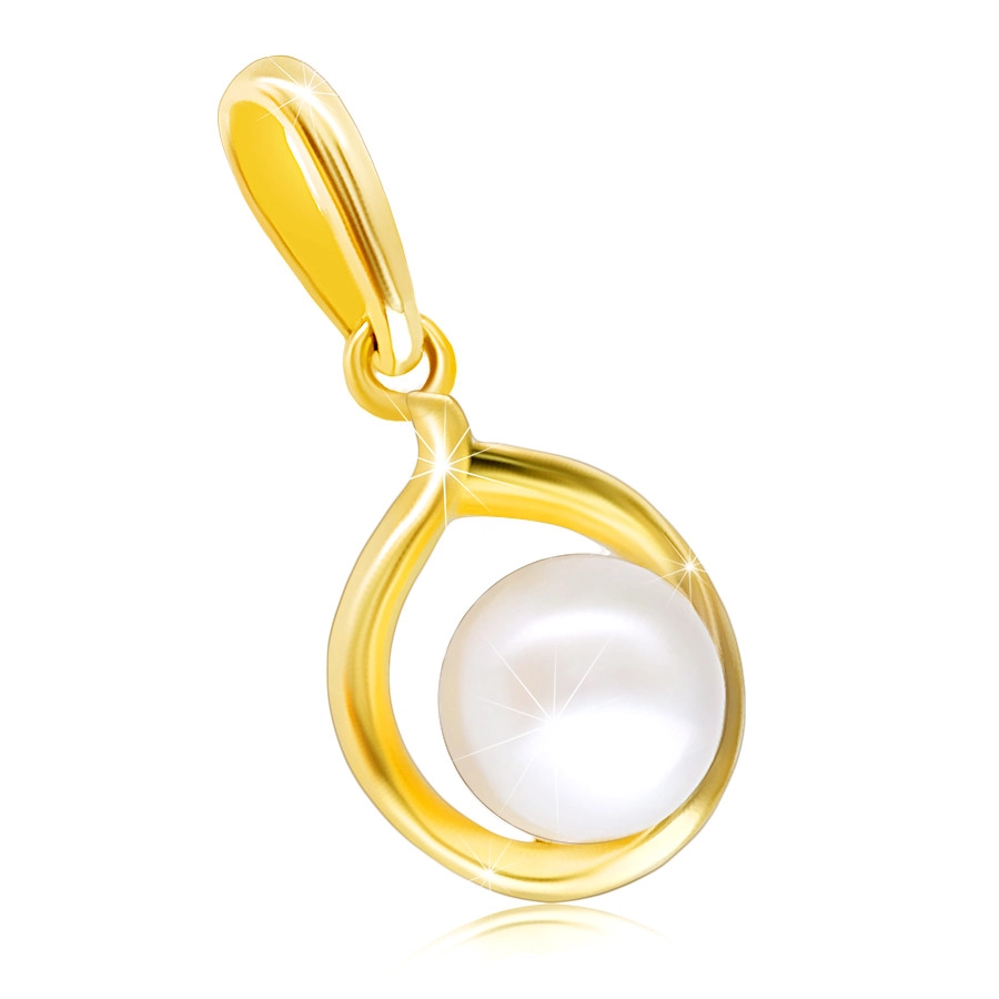 Zlatý prívesok 375 - biela perla lemovaná okrúhlou líniou