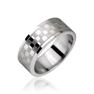 Oceľový prsteň, vzor šachovnica - Veľkosť: 54 mm