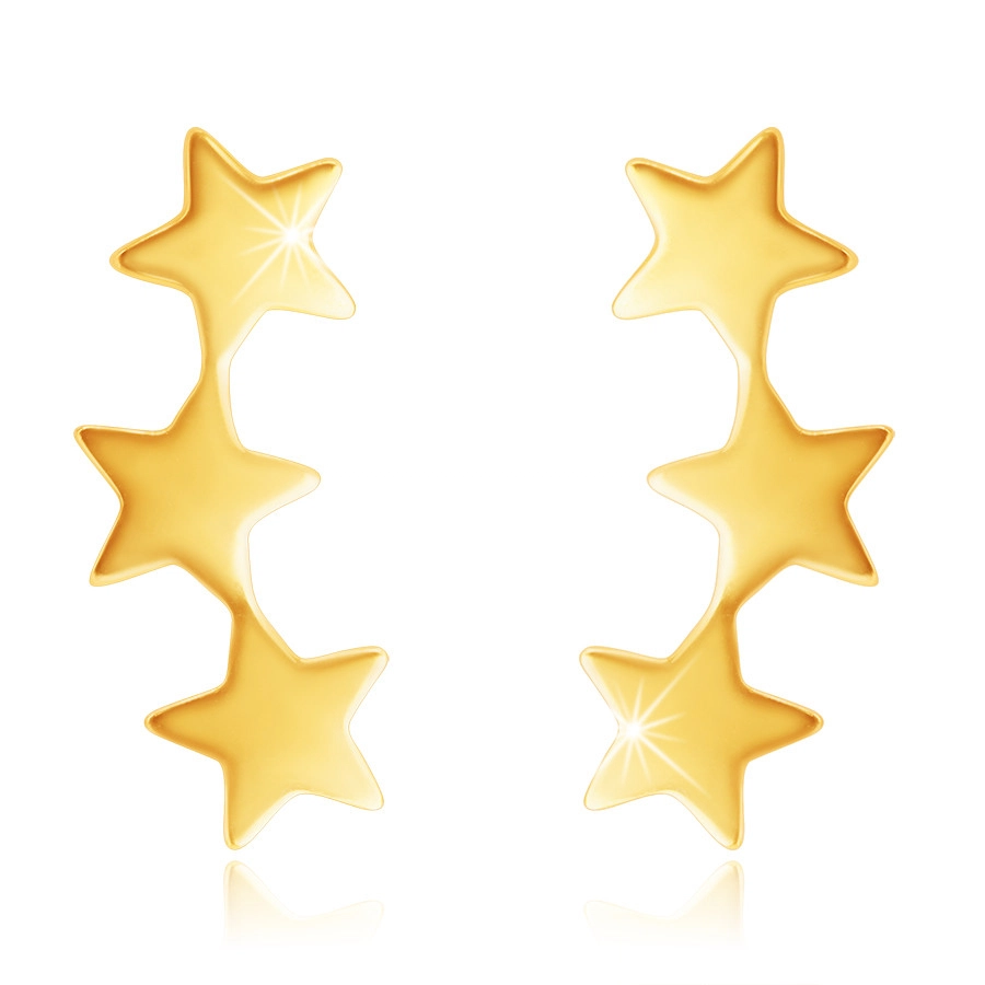 Náušnice z 9K zlata - tri lesklé pospájané hviezdičky