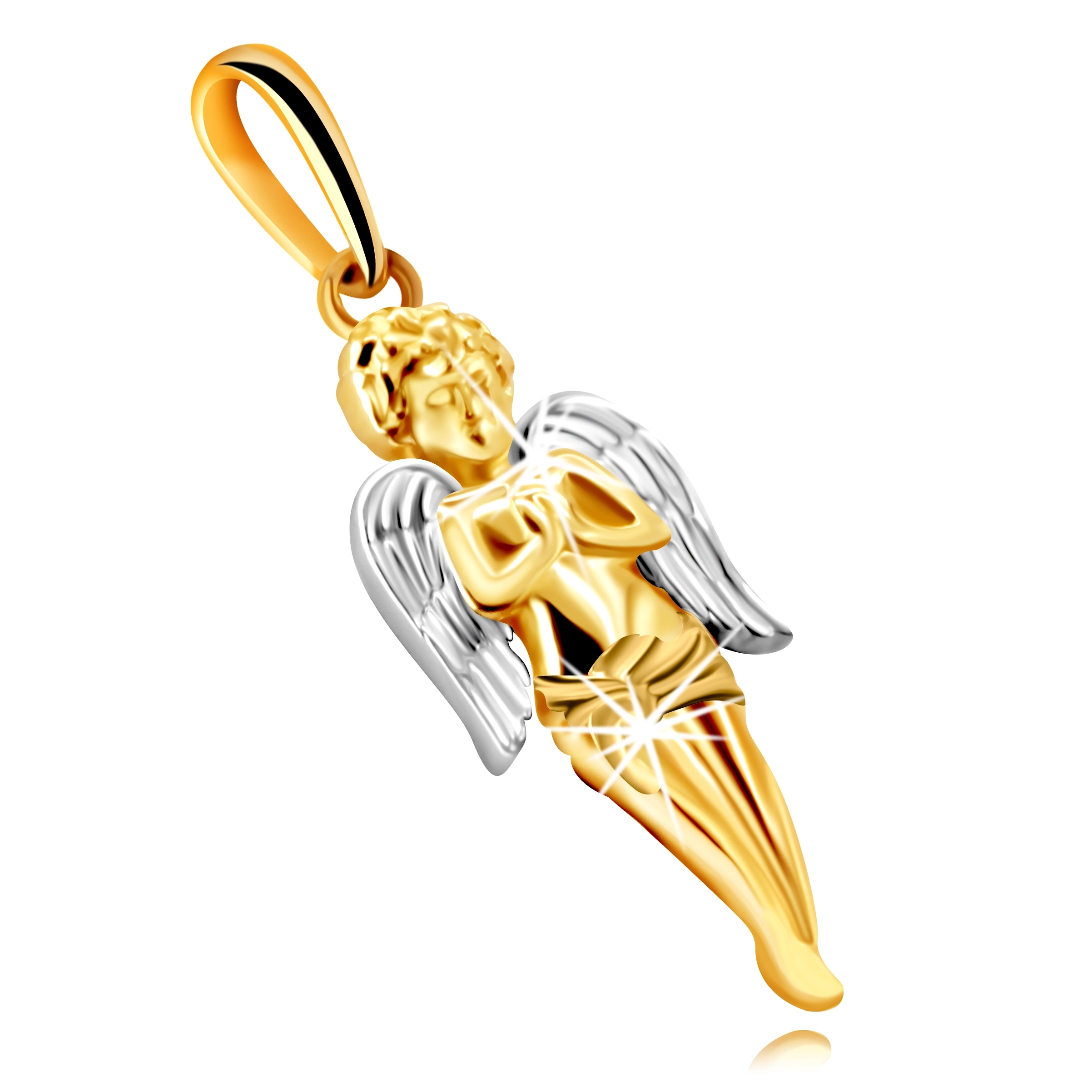 Prívesok z kombinovaného 585 zlata - modliaci sa anjel s krídlami