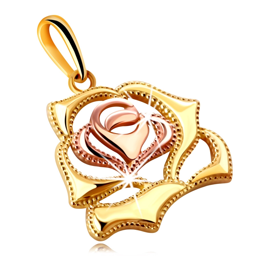 Prívesok zo 14K kombinovaného zlata - lesklá rozkvitnutá ruža 
