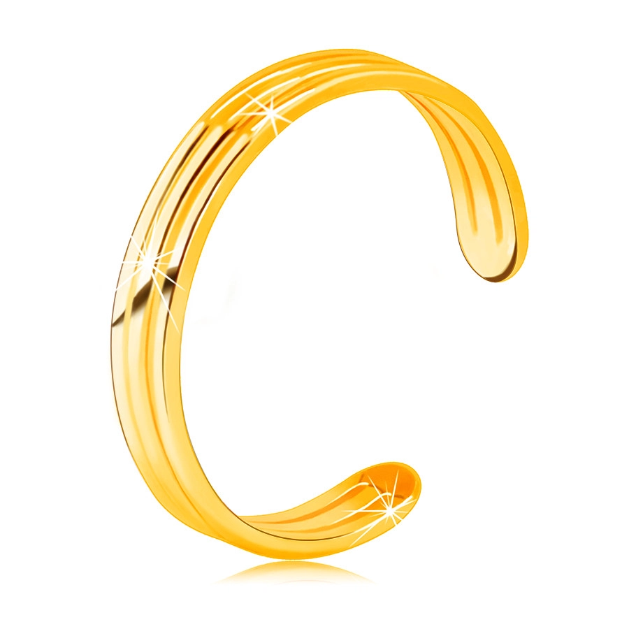 Prsteň zo žltého zlata 585 s otvorenými ramenami - tri tenké hladké prúžky - Veľkosť: 52 mm
