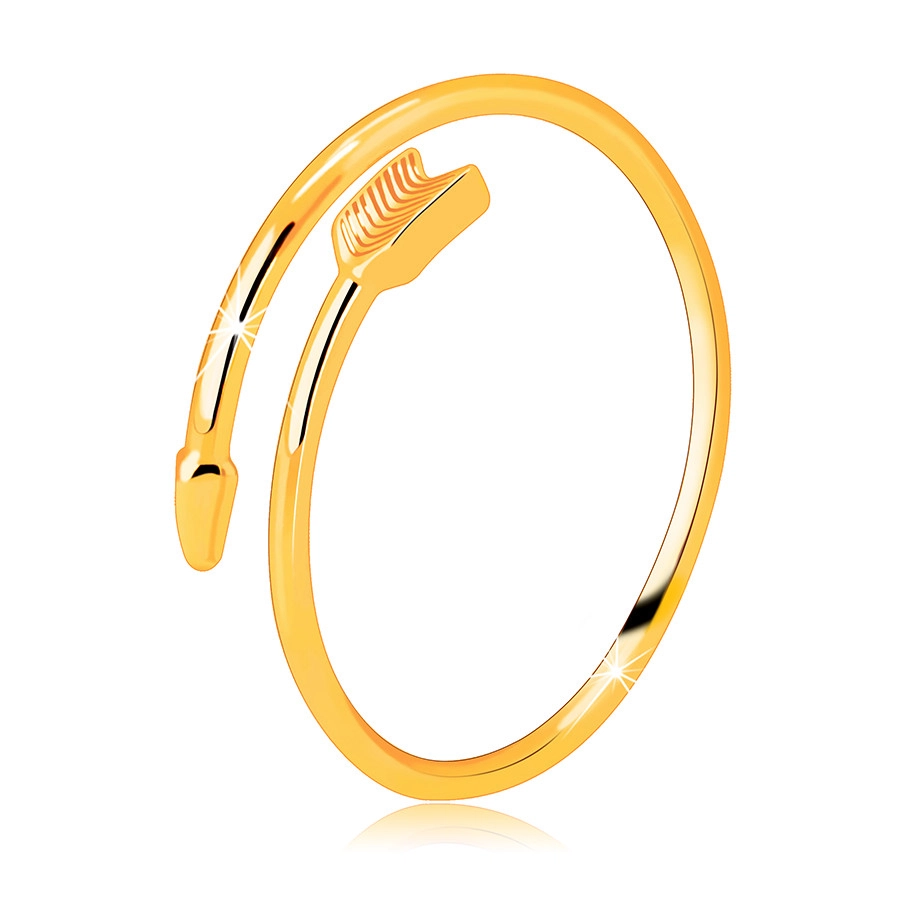 Prsteň zo žltého 14K zlata - zatočený šíp, rozpojené ramená prsteňa - Veľkosť: 51 mm