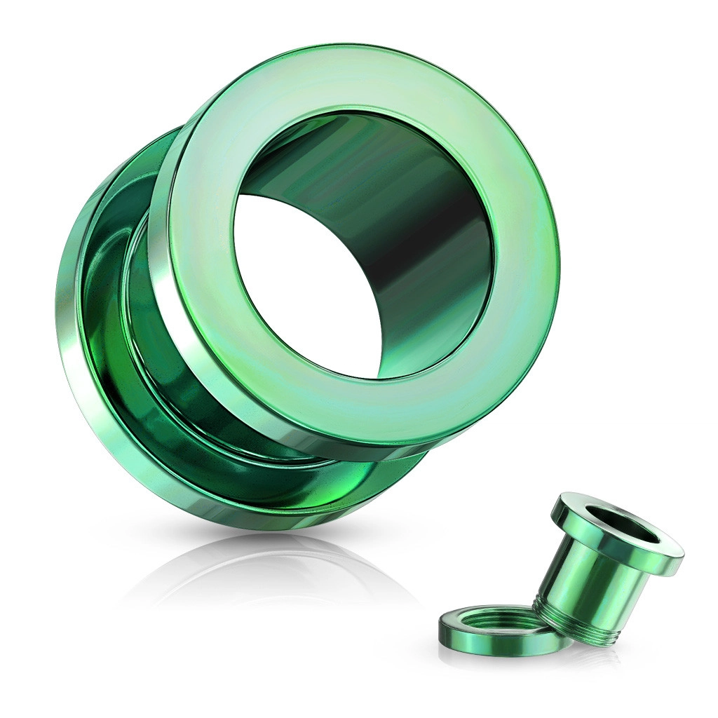 Tunel do ucha z 316L ocele - lesklý povrch zelenej farby, PVD povrchová úprava - Hrúbka: 4 mm