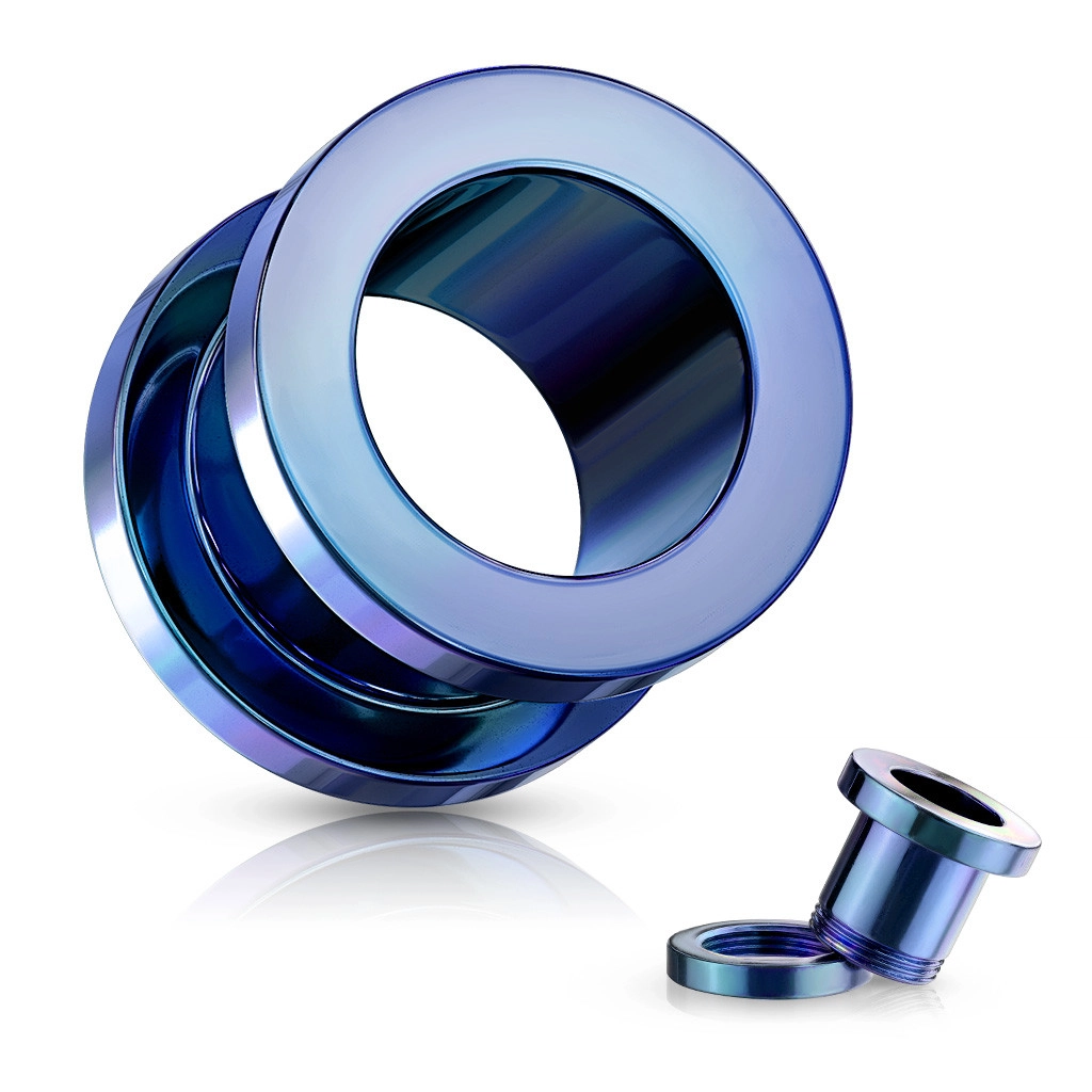 Tunel do ucha z 316L ocele - lesklý povrch modrej farby, PVD povrchová úprava - Hrúbka: 1,6 mm