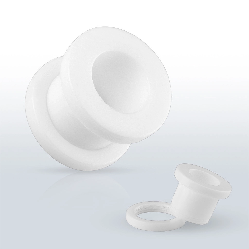 Biely akrylový tunel do ucha - hladký povrch, skrutkové upevnenie - Hrúbka: 16 mm