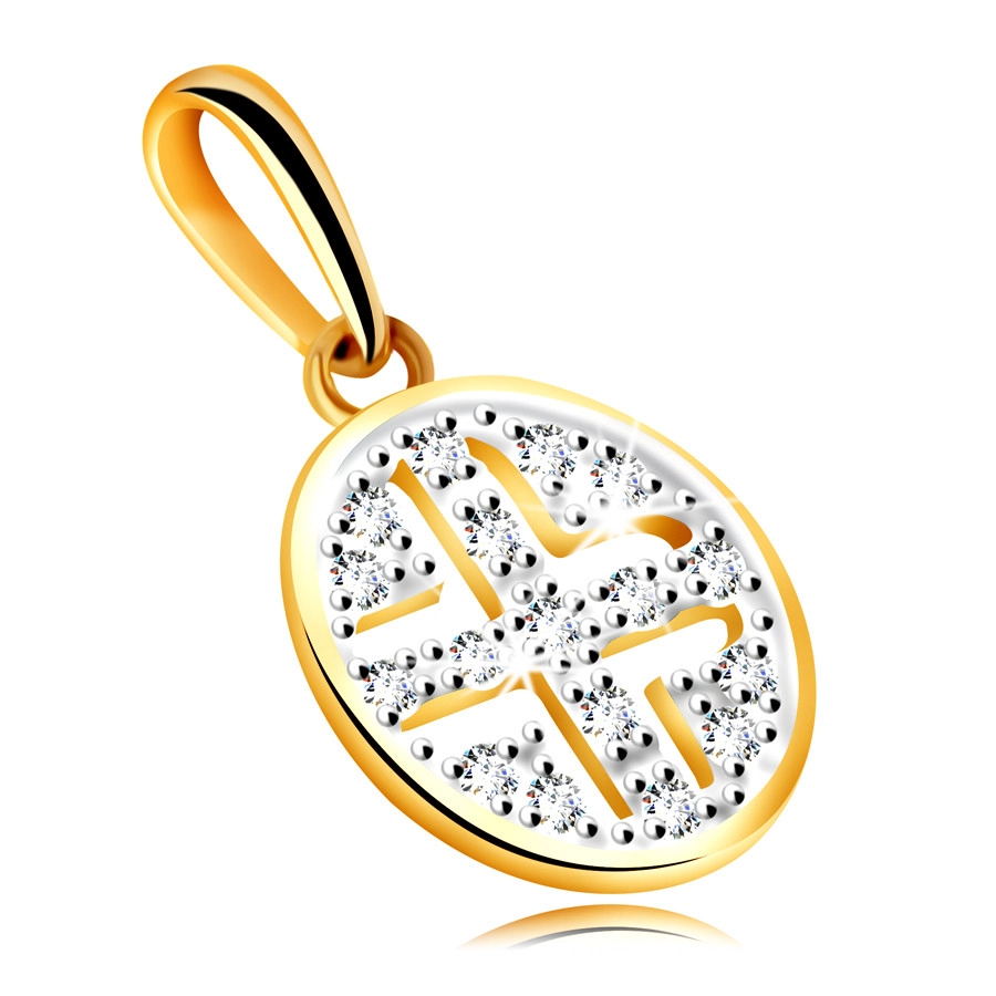 Diamantový prívesok zo žltého 14K zlata - kruh zdobený briliantmi, čierne pokovanie